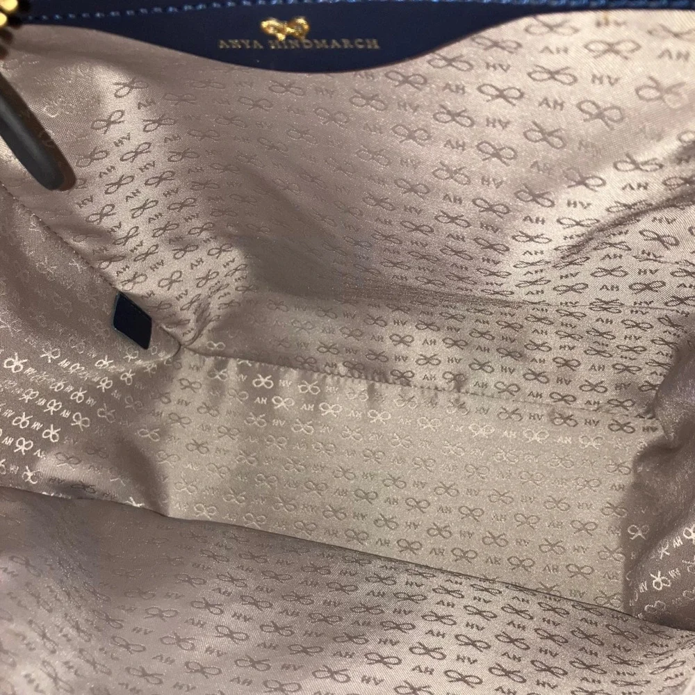 Anya Hindmarch Wink Smiley Face Navy Blue Leather Backpack Gold Hardware